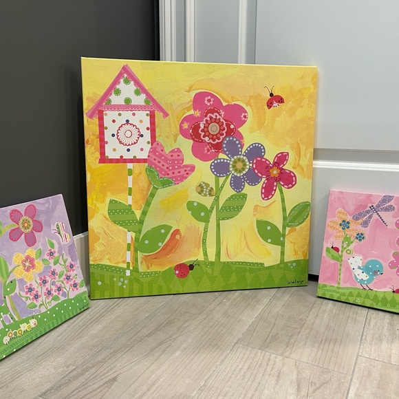 Other - 3 PC Oopsie Daisy Too - Colorful Floral Canvas Art Set